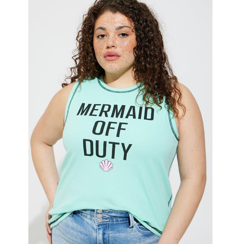 NEW Torrid Disney The Little Mermaid Off Duty Rib Fitted High Neck Tank Size 1X